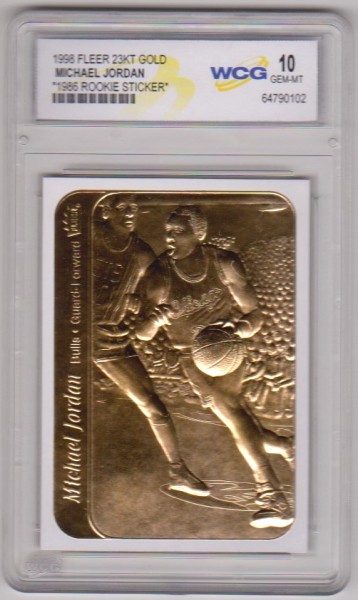 Graded Gem Mint 10 - Michael Jordan 1998 Fleer '86 Rookie Sticker 23 Kt Gold Card