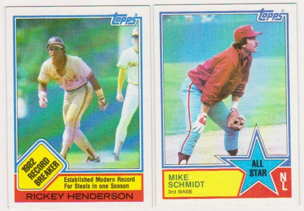 1983 Topps Rickey Henderson #2 + Mike Schmidt #399 Card Pair