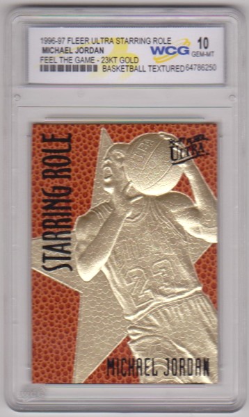 Graded Gem Mint 10 - Michael Jordan 1996-97 Fleer Ultra Starring Role Feel The Game 23 Kt Gold Card