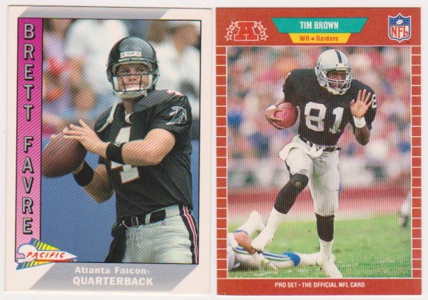 1991 Pacific Brett Favre #551 + 1989 Pro Set Tim Brown #183 Rookie Card Pair