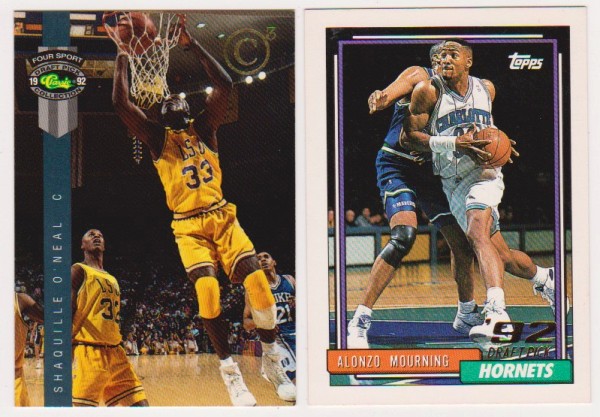 Rookies - Shaquille O'Neal 1992 Classic 4-Sport C3 #PR1 Promo + Alonzo Mourning 1992-93 Topps #393 Cards