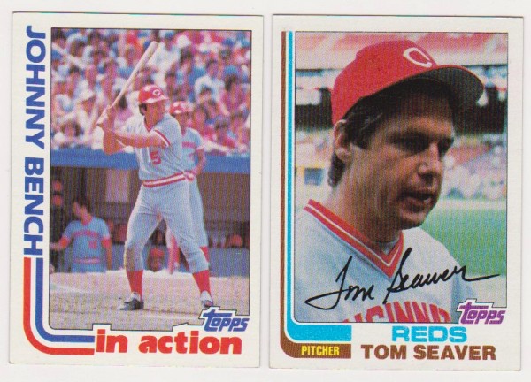 1982 Topps Johnny Bench #401 + Tom Seaver #30 Card Pair - HOF'ers