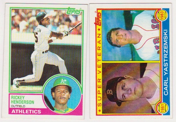 1983 Topps Rickey Henderson #180 + Carl Yastrzemski #551 Card Pair