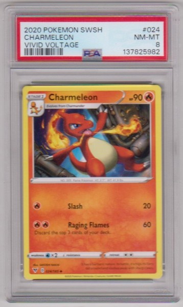Graded PSA NM-MT 8 - Charmeleon 2020 Pokemon SW&SH Vivid Voltage #024/185 Card