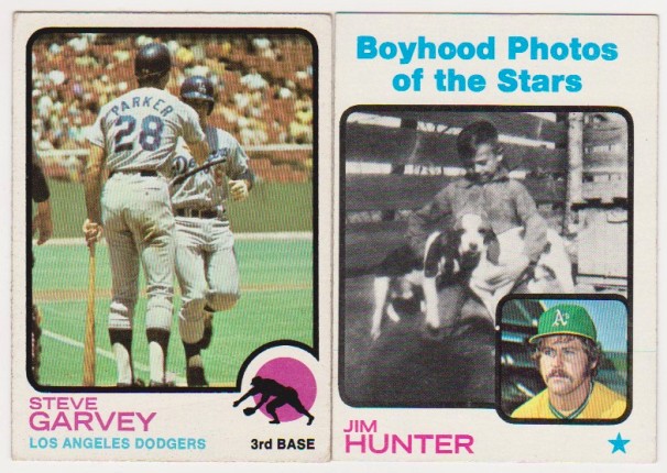 1973 Topps Steve Garvey #213 + Jim "Catfish" Hunter #344 Card Pair 