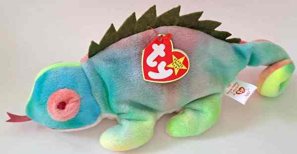 1997 Ty Beanie Baby Rainbow The Chameleon - New With Iggy Error Tags