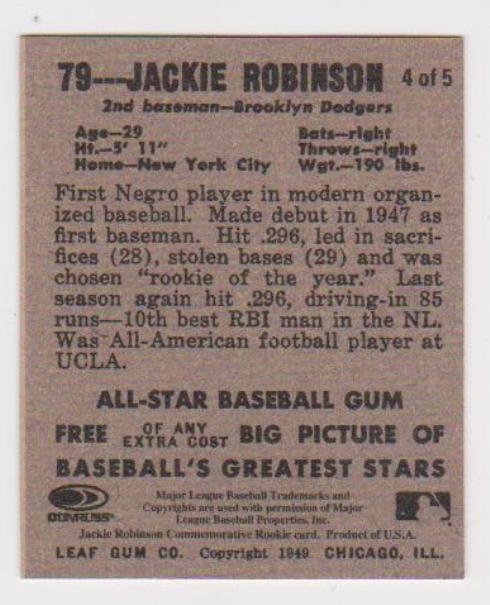 JACKIE ROBINSON - 1997 Topps '49 Leaf Style All-Star Fan Fest #4 Of 5 ...