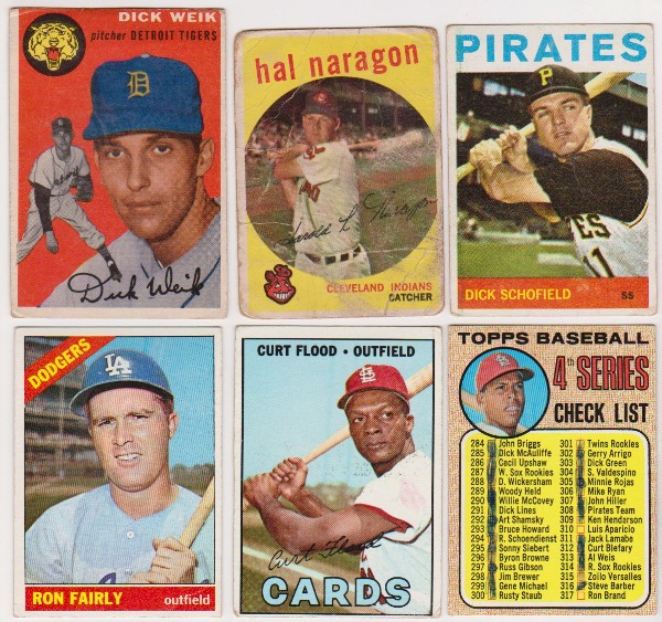 6 Different 1950's/1960's Topps Baseball Cards w/ Curt Flood + More