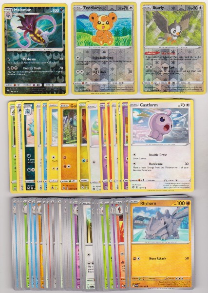 50 Different Pokemon Trading Cards w/ 3 REVERSE HOLOS + More