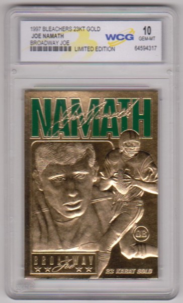 Graded Gem Mint 10 - Joe Namath 1997 Bleachers 23 Kt Gold Card