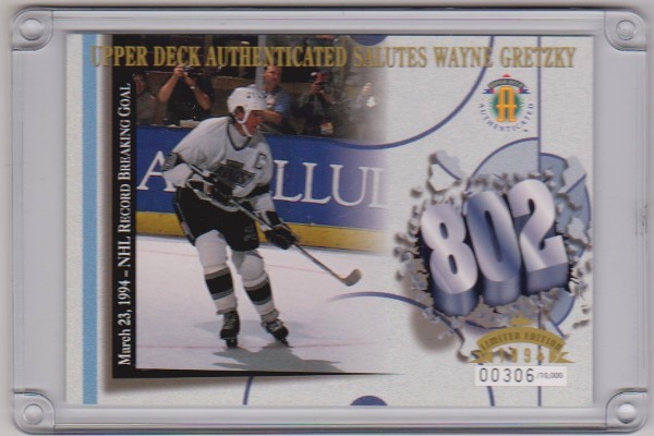 WAYNE GRETZKY - 1994 Upper Deck 802 Goal 3.5x5 Inch C-Card - #'ed/10,000