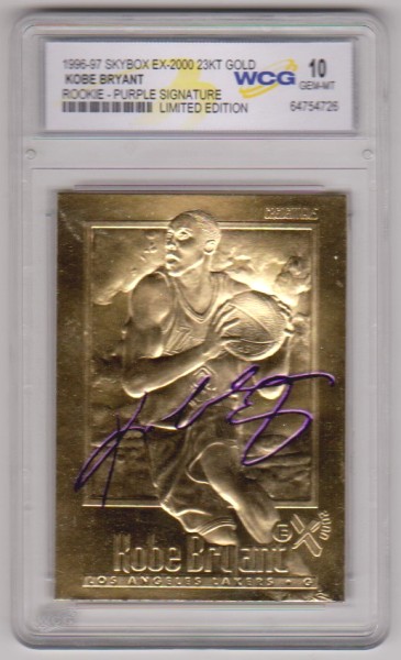 Rookie Graded Gem Mint 10 - Kobe Bryant 1996-97 Skybox EX-2000 w/ Purple Signature 23 Kt Gold Card