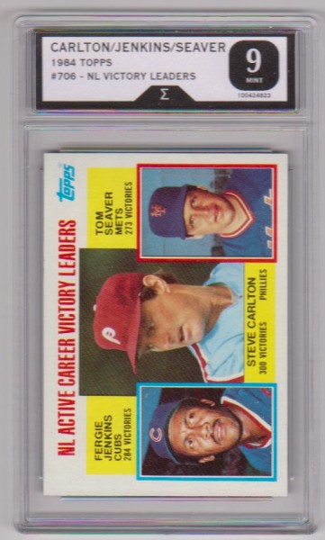 Graded Sigma Mint 9  - Steve Carlton/Fergie Jenkins/Tom Seaver 1984 Topps #706 Card