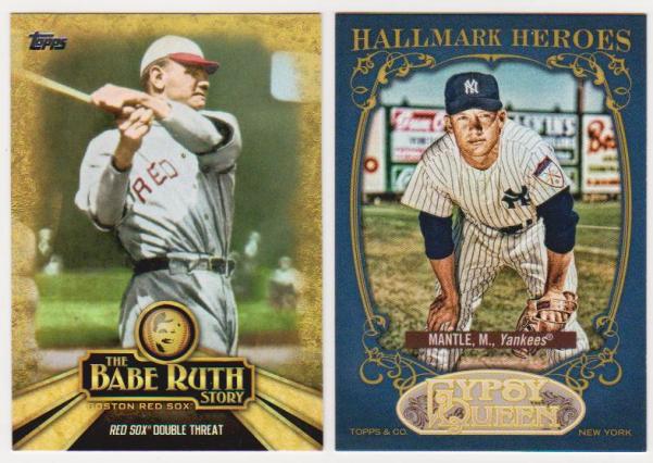 Babe Ruth + Mickey Mantle Baseball Card Pair