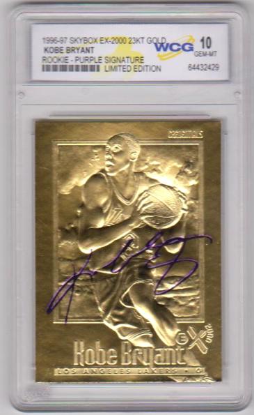 thumbnail image 2 of Kobe Bryant 1996-97 SkyBox EX-2000 Purple Signature 23kt Gold Rookie Card – Mint 2 of 5