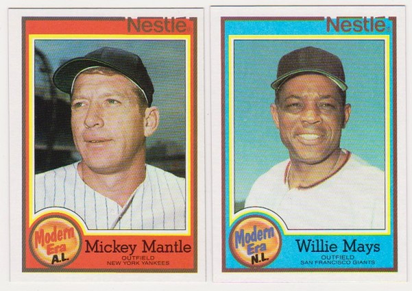 1987 Topps Nestle Mickey Mantle #17 + Willie Mays #28 Card Pair - HOF'ers