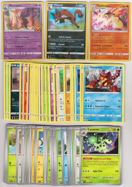 50 Different Pokemon Trading Cards w/ 3 HOLOS + More