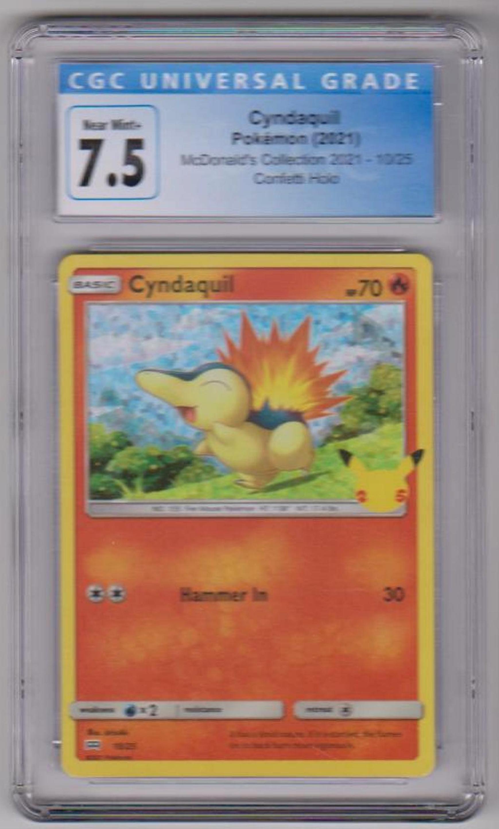 Graded CGC Near Mint+ 7.5 - Cyndaquil 2021 Pokemon McDonald's Collection CONFETTI HOLO #10/25 Card