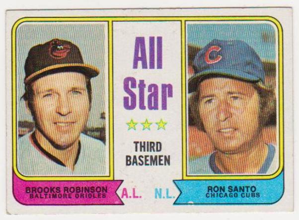 1974 Topps Brooks Robinson + Ron Santo #334 Card - HOF'ers