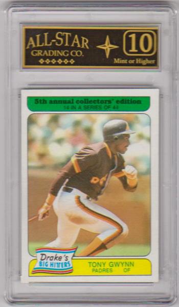 Graded 10 - Tony Gwynn 1985 Topps Drake's Big Hitters #14 Card