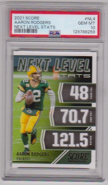 Graded PSA Gem Mint 10 - Aaron Rodgers 2021 Score Next Level Stats #NL4 Insert Card