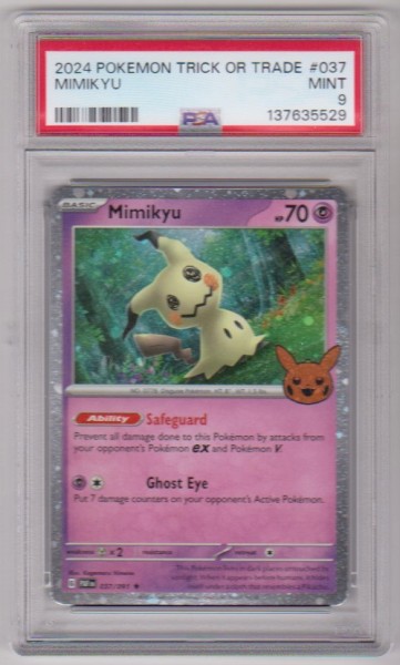 Graded PSA Mint 9 - Mimikyu 2024 Pokemon Trick Or Trade #037/091 Card