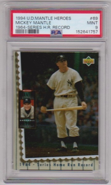 Graded PSA Mint 9 - Mickey Mantle 1994 Upper Deck Baseball Heroes #69 Insert Card