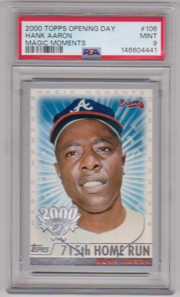 Graded PSA Mint 9 - Hank Aaron 2000 Topps Opening Day Magic Moments #106 Card