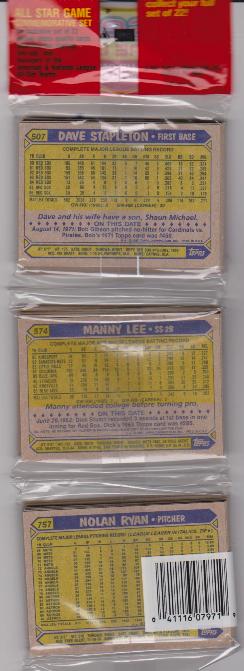  1987 Topps Baseball 49 Card Rack Pack w/ Nolan Ryan On Back