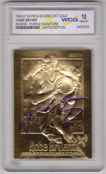 Rookie Graded Gem Mint 10 - Kobe Bryant 1996-97 Skybox EX-2000 w/ Purple Signature 23 Kt Gold Card