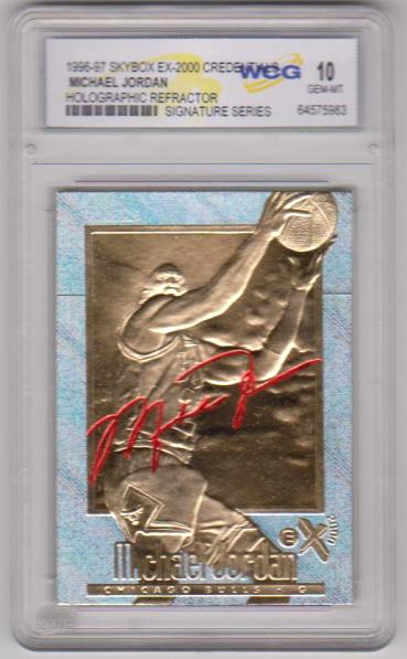 Graded Gem Mint 10 - Michael Jordan 1996-97 Skybox EX-2000 Credentials Holographic Refractor 23 Kt Gold Card