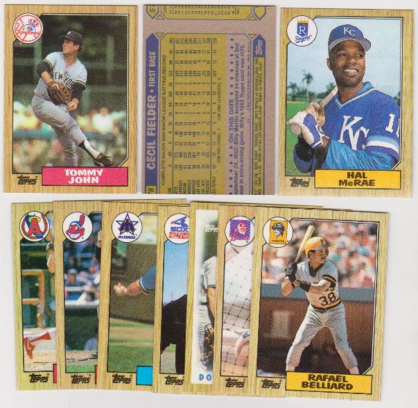 ERROR LOT - 10 Different 1987 Topps Baseball Wrong Back Errors w/ Tommy John + More