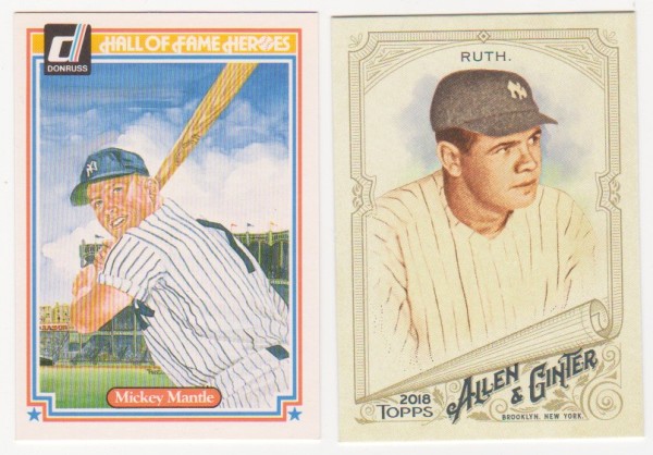 Babe Ruth + Mickey Mantle Baseball Card Pair