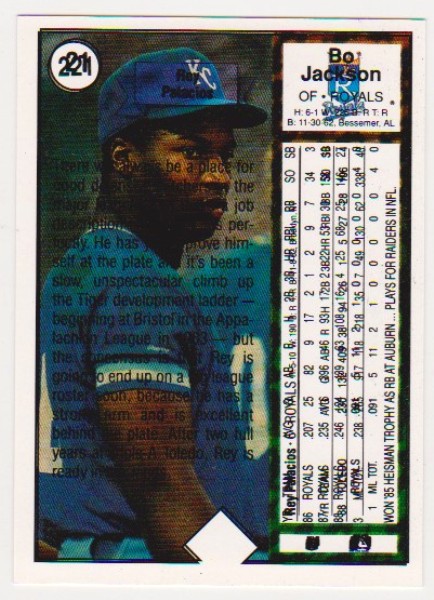 Error - 1989 Upper Deck Bo Jackson Blank Front/Double Back Error