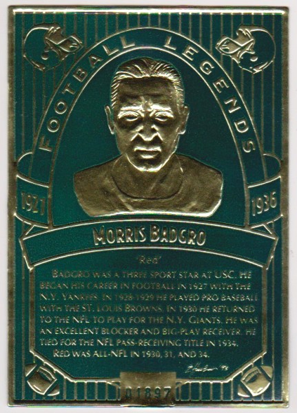 1993 Legendary Foils Morris "Red" Badgro Sculpted Card With COA