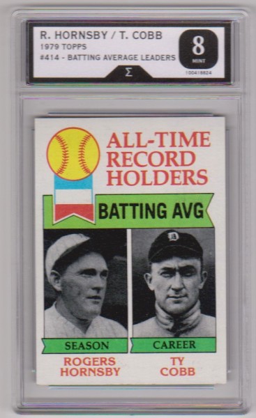 Graded Sigma 8 - Rogers Hornsby/Ty Cobb 1979 Topps All-Time Record Holders #414 Card