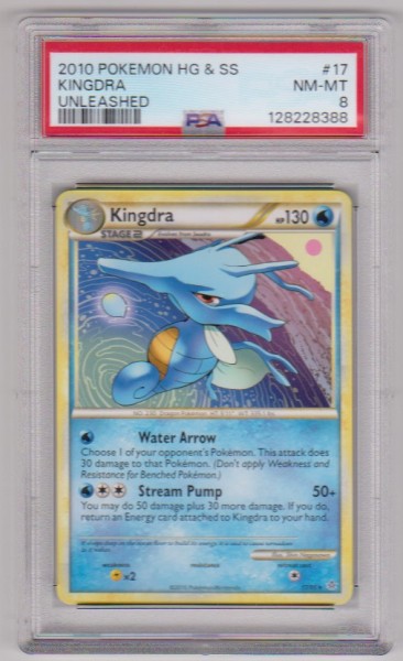 Graded PSA NM-MT 8 - Kingdra 2010 Pokemon Heart Gold And Soul Silver Unleashed #17/95 Card