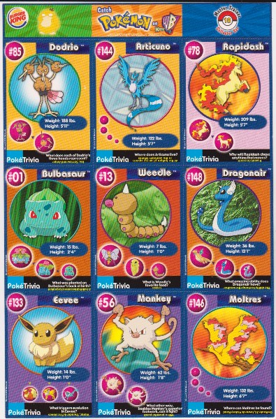 1999 Pokemon Master Trainer Collector Set Uncut 9 Card Sheet #18
