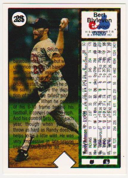 Error - Randy Johnson 1989 Upper Deck Rookie w/ Double Print Back, Bert Blyleven Front - Rare Misprint