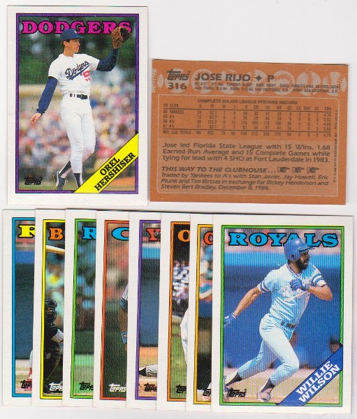 ERROR LOT - 10 Assorted 1988 Topps Baseball Wrong Back Errors w/ Orel Hershiser + More