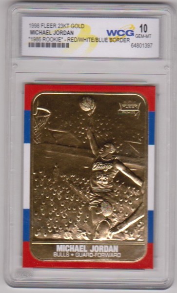 Graded Gem Mint 10 - Michael Jordan 1998 Fleer '86 Rookie Style Red/White/Blue Border 23 Kt Gold Card