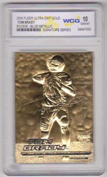 Rookie Graded Gem Mint 10 - Tom Brady 2000 Fleer Ultra Blue Metallic Signature Series 23 Kt Gold Card