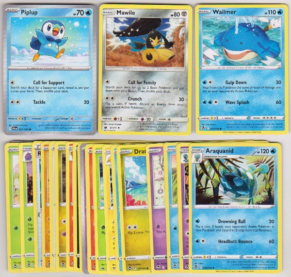 25 Different Pokemon Trading Cards w/ Piplup + More
