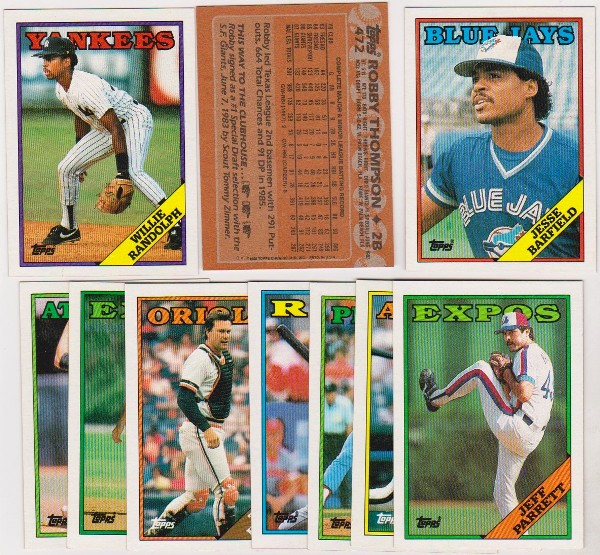 ERROR LOT - 10 Assorted 1988 Topps Baseball Wrong Back Errors w/ Willie Randolph + More
