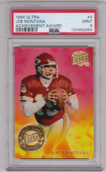 Graded PSA Mint 9 - Joe Montana 1994 Fleer Ultra Achievement Award #4 Insert Card