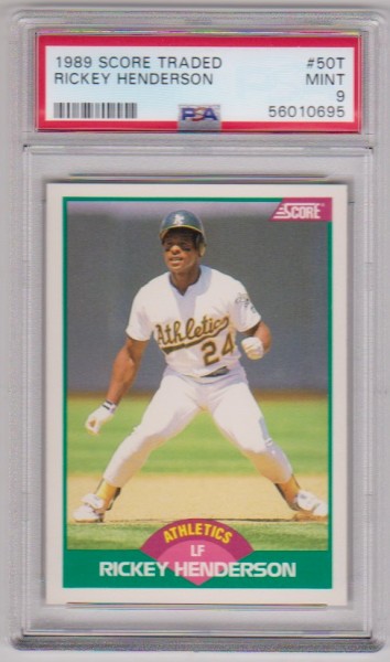 Graded PSA Mint 9 - Rickey Henderson 1989 Score Traded #50T Card