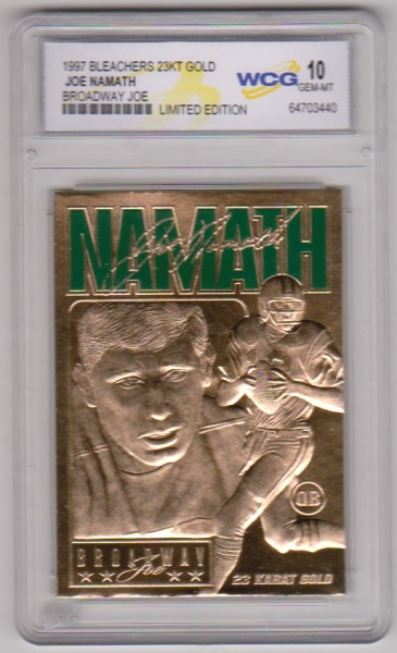 Graded Gem Mint 10 - Joe Namath 1997 Bleachers 23 Kt Gold Card