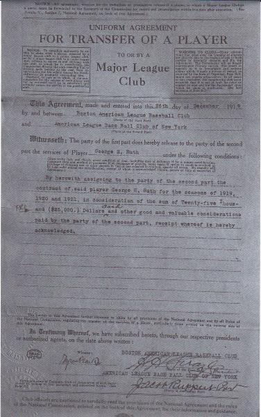 Babe Ruth First New York Yankees Contract - Yankees Reproduction Giveaway