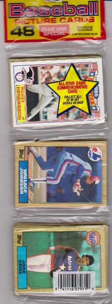 1987 Topps Baseball 49 Card Rack Pack w/ Rickey Henderson On Front