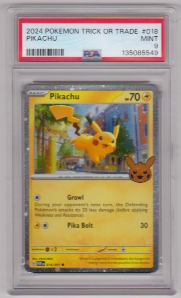 Graded PSA Mint 9 - Pikachu 2024 Pokemon Trick Or Trade #018/091 Card